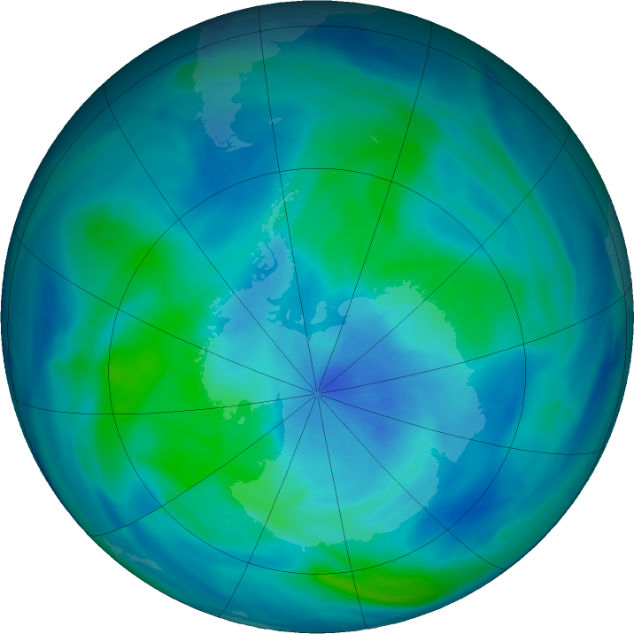 Antarctic ozone map for 21 March 2021